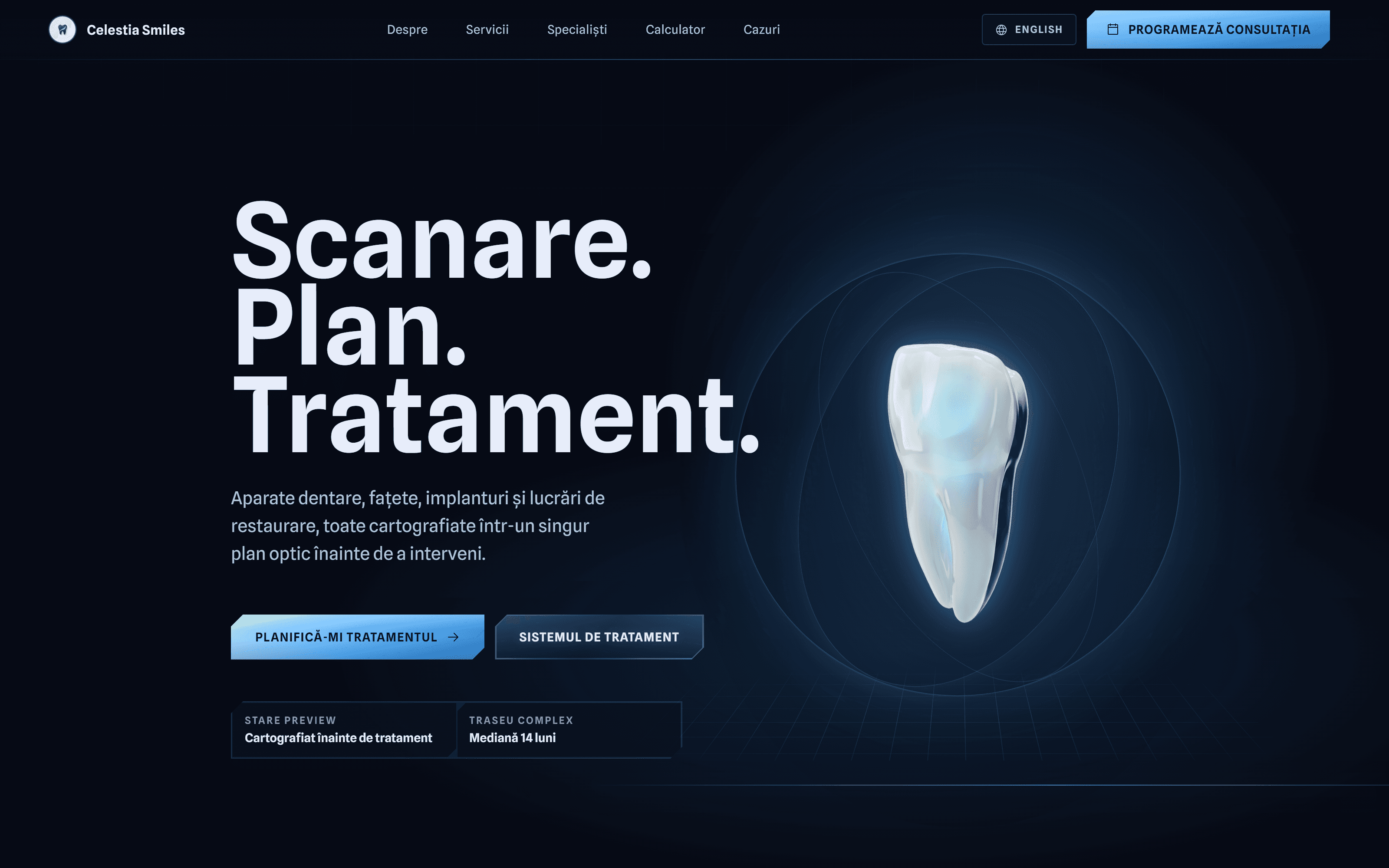 Celestia Smiles, Site clinică estetică, calculator de tratament, fișe specialiști